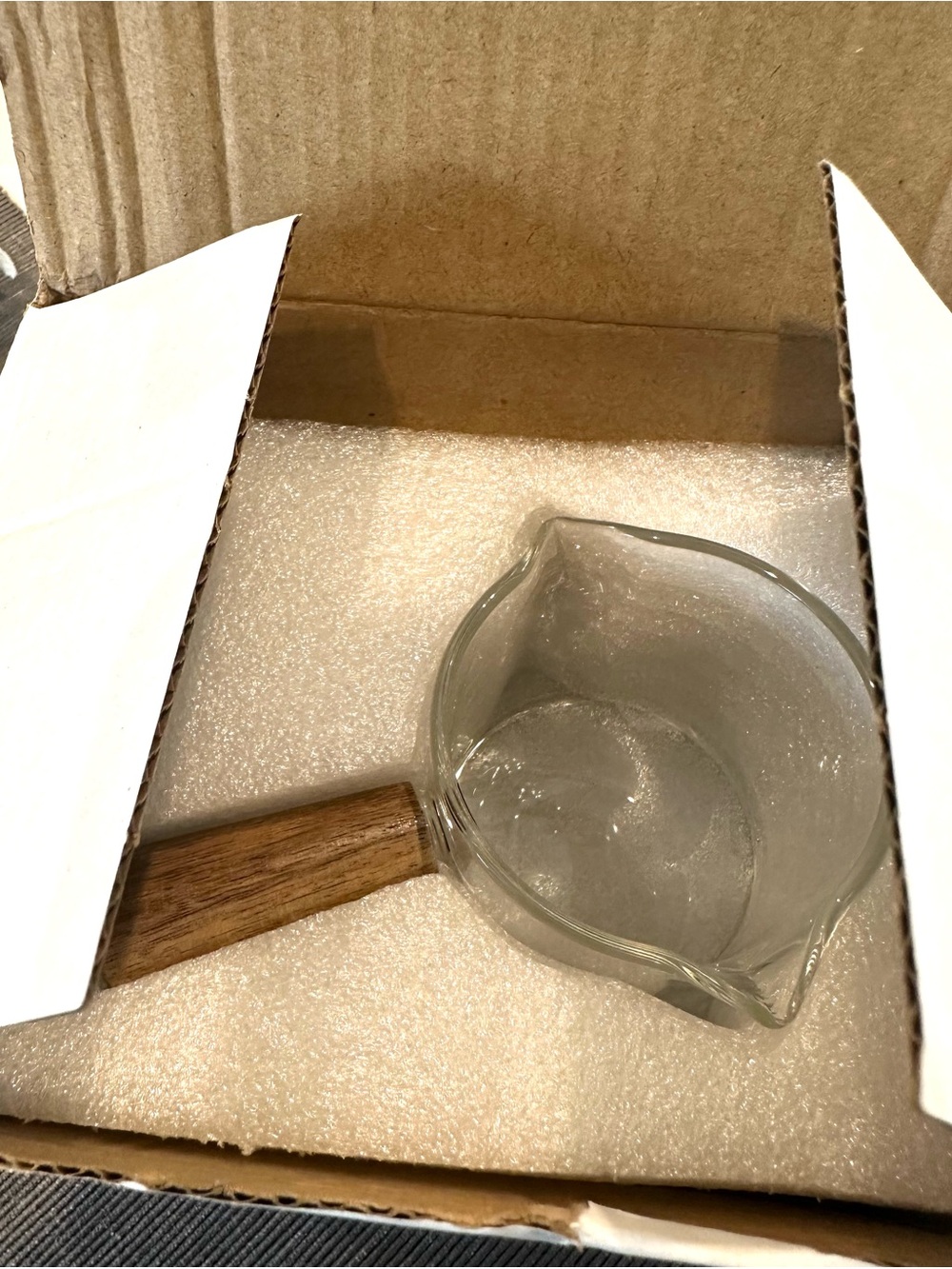 Clear Glass Pouring Pitcher with Wooden Handle 75 ml